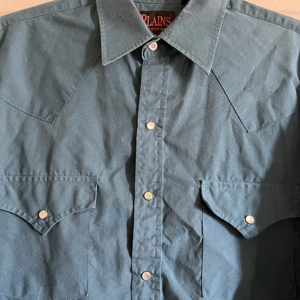 Men's Blue western snap button Dress Shirt - Picture 4 of 13